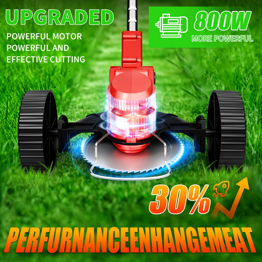 3-in-1 Cordless String Trimmer Lawn Mower & Brush Cutter with Dual Battery, Multiple Blade Types & Wheeled Design – Lightweight Electric Weed Eater for Lawn, Garden & Yard Trimming, Great Father's Day Gift