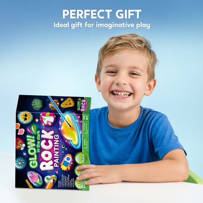 Rock Painting Kit for Kids 90+ Pieces with Glow in the Dark Paints – Arts & Crafts Set for Ages 6+, Creative DIY Gift for Boys & Girls, Birthday, Easter & Christmas