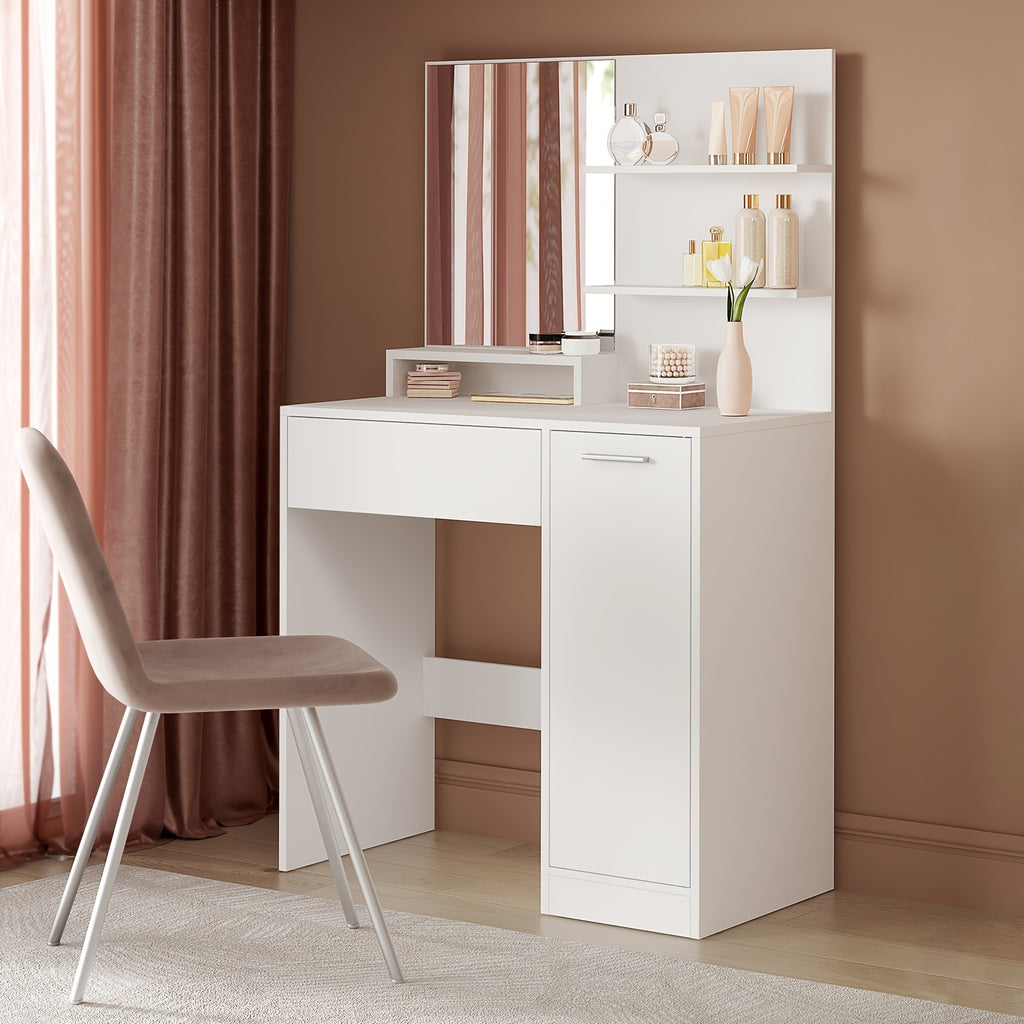 Modern Makeup Vanity Desk with Mirror Dressing Table with Drawer Storage Cabinet and 2 Open Shelves White for Bedroom Dressing Area Walk-in Closet Beauty Station Canada