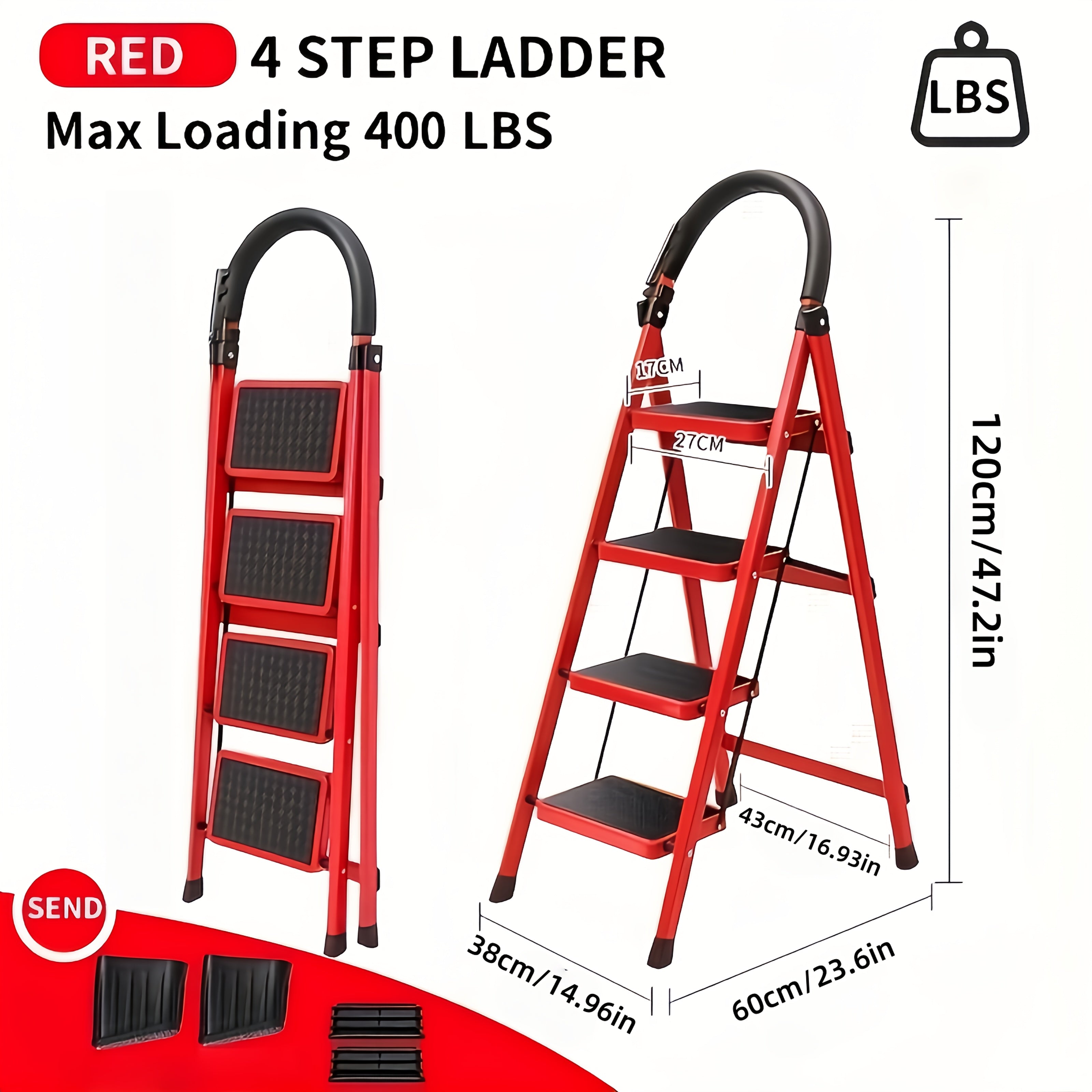 Heavy-Duty Folding Step Ladder 250–450 lb Capacity – A-Frame Metal with Non-Slip Steps, Wide Base & Locking System, 3/4/5-Step Foldable Design for Home, Garage & Outdoor Use