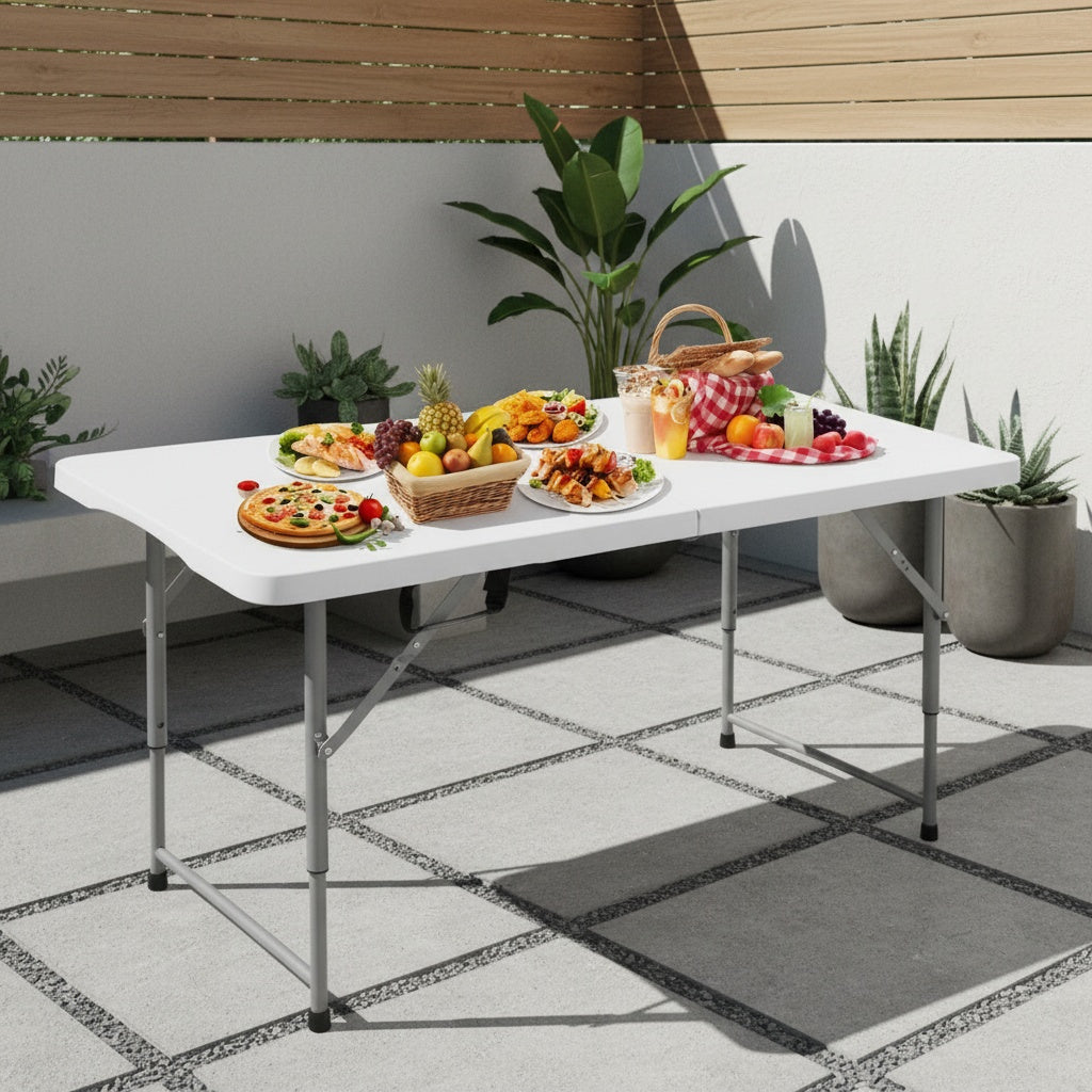 Folding Table 4FT/6FT/8FT Heavy-Duty Portable Camping Table Foldable Lightweight Table Plastic Dining Table Indoor Outdoor For Picnic Beach Kitchen Office BBQ, Wedding And Party