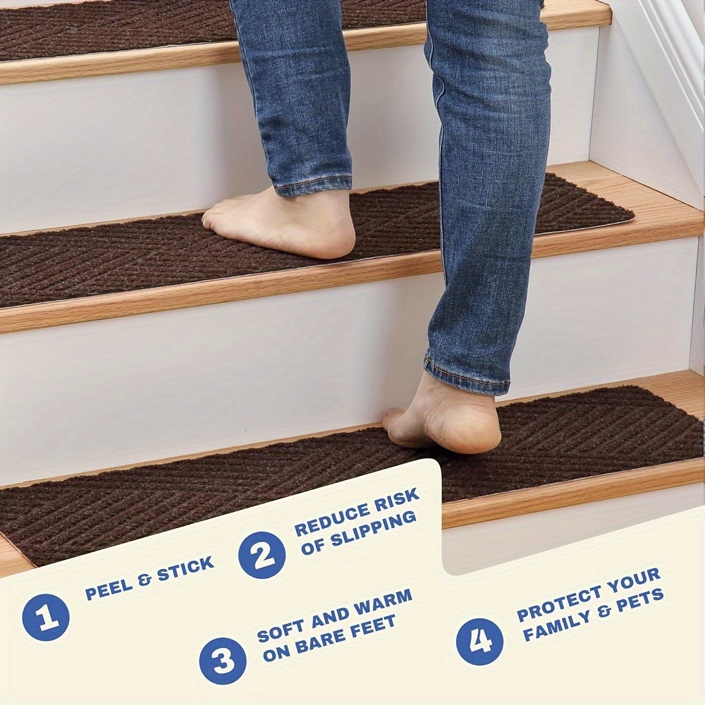 15pcs, KOKOJO Stair Treads For Wooden Steps, 8" X 30", Pre-Applied Adhesive, Anti Slip Indoor Staircase Carpets Runners Rugs Safety For Elders And Dogs