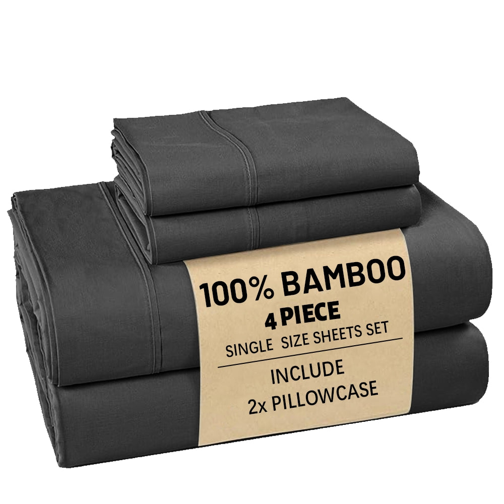 Bamboo Bed Sheet Set 3/4pcs – Soft Breathable Deep Pocket Sheets for Hot Sleepers, Durable Stitching, Twin Full Queen King, 11 Colours Including Assorted