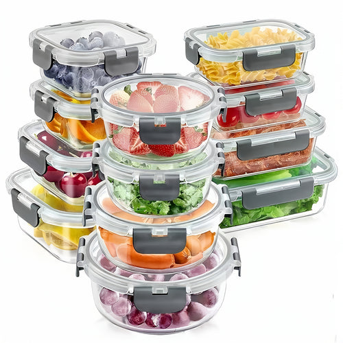 24-Piece Glass Fresh Box Set (12 Lids + 12 Boxes) Multi-Size – Leakproof Airtight Refrigerator Sealed Lunch Bento Containers for Meal Prep & Food Storage