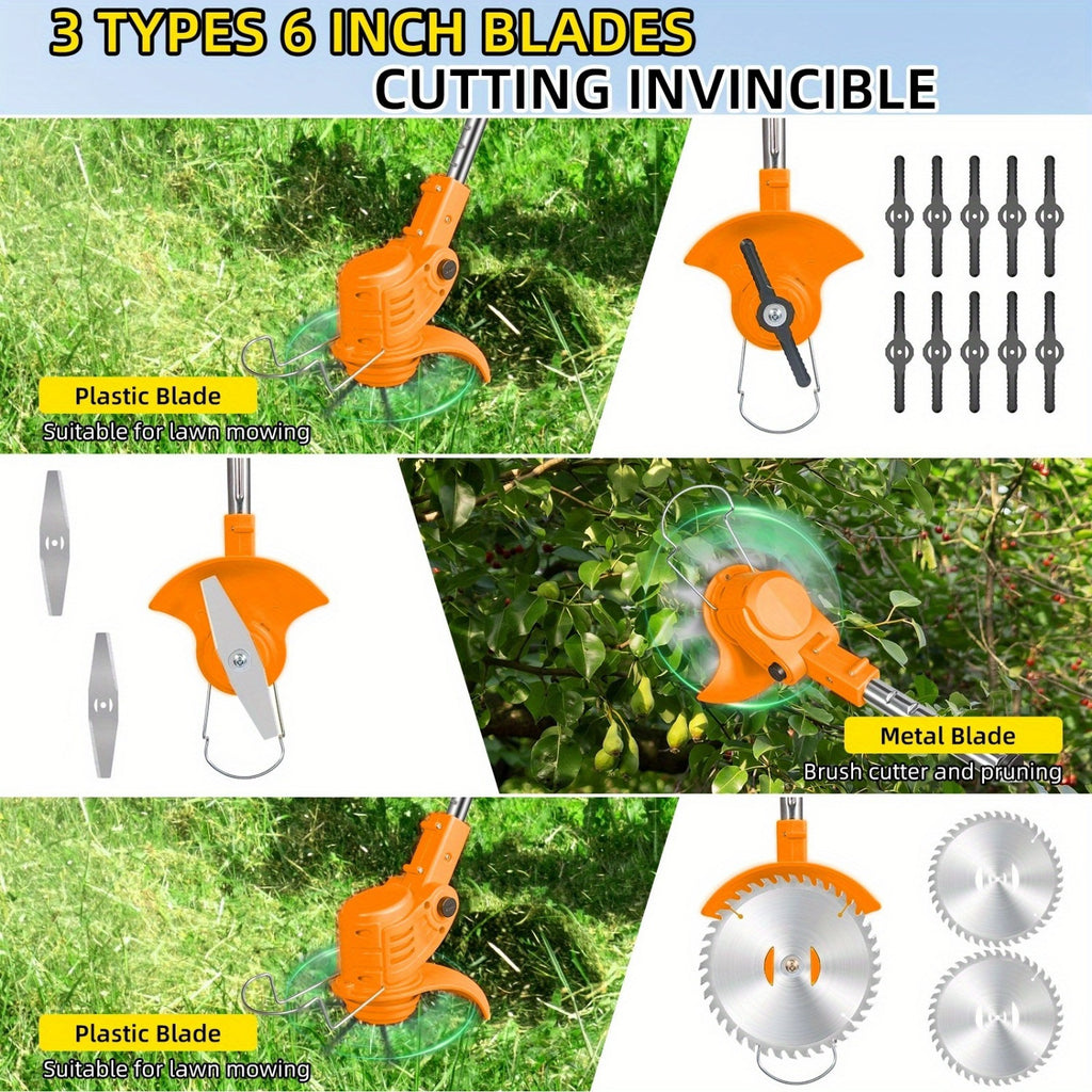 Cordless Electric Roller Lawn Trimmer with 3 Cutting Blades & Fast Charger – 1200mAh Battery Operated Weed Eater, Lightweight Portable Grass Cutter for Yard & Garden | ShopVora CA