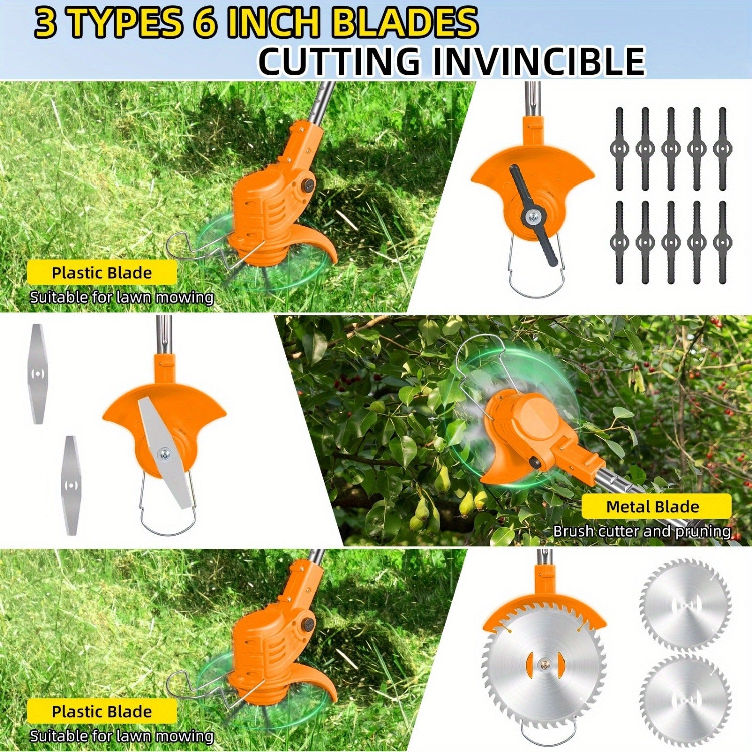 Cordless Electric Roller Lawn Trimmer with 3 Cutting Blades & Fast Charger – 1200mAh Battery Operated Weed Eater, Lightweight Portable Grass Cutter for Yard & Garden | ShopVora CA