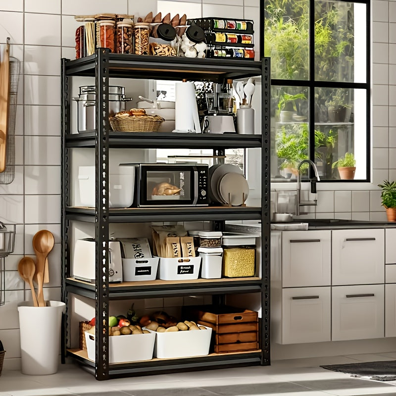 2000 lbs Capacity, 60"/72" 5-Tier Heavy-Duty Adjustable Garage Storage Rack, Black Polished Metal, Easy Assembly, Suitable for Closet, Pantry & Garage Organization, Industrial Shelving, Utility Rack, Utility Racks