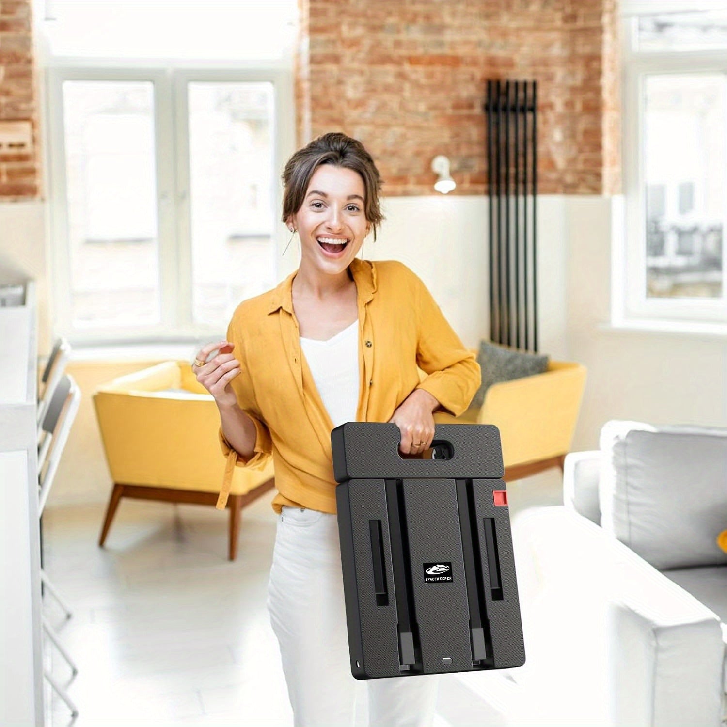 SPACEKEEPER Folding Hand Truck, 500 Lbs Heavy Duty Foldable Luggage Cart, 6 Wheels Utility Dolly Platform Cart with 2 Elastic Ropes, Portable Collapsible Dolly Cart with Extendable Base, Black Folding Cart, Travel, Moving, Shopping, Industry, Office