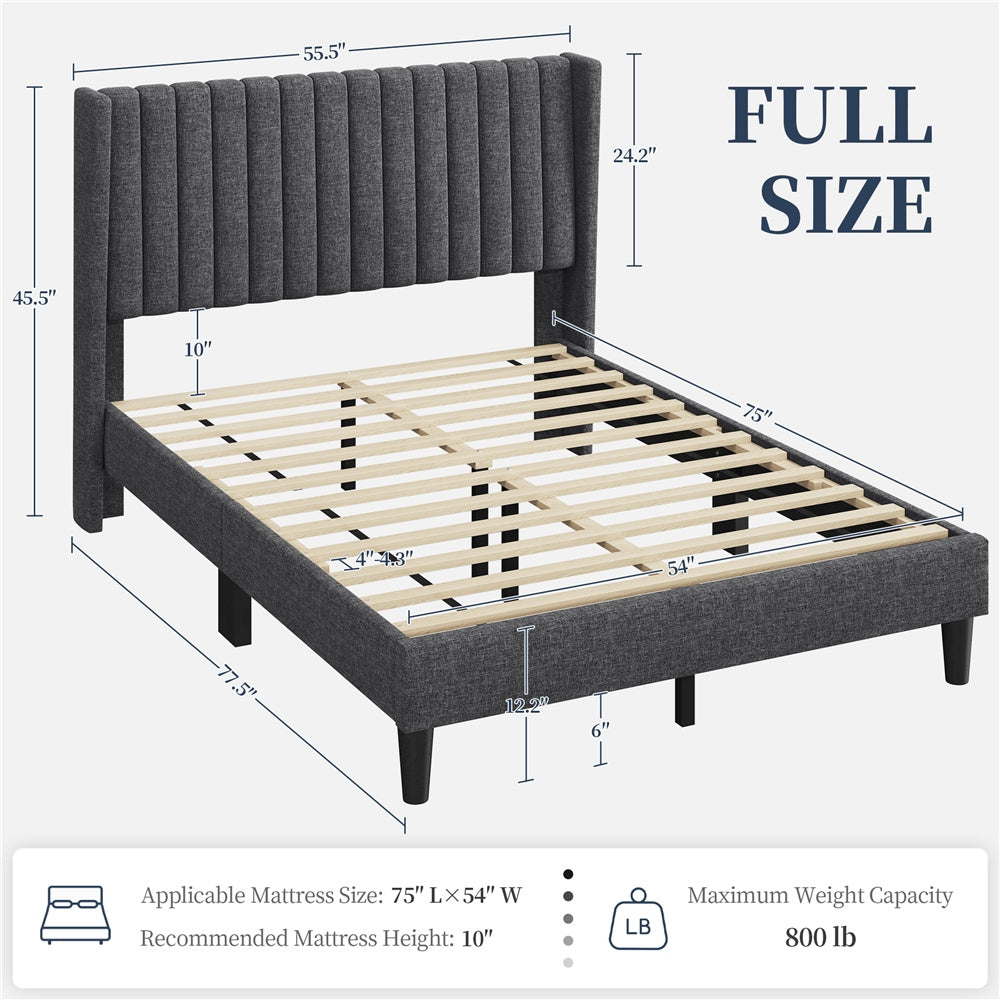 Upholstered Platform Bed Frame with Channel Tufted Headboard and Wing Side - Fabric Bed No Box Spring Needed, Wood Slat Support, 800 lb Capacity, King Queen Full, Ivory Dark Gray Black Canada