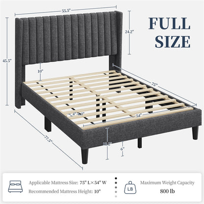 Upholstered Platform Bed Frame with Channel Tufted Headboard and Wing Side - Fabric Bed No Box Spring Needed, Wood Slat Support, 800 lb Capacity, King Queen Full, Ivory Dark Gray Black Canada