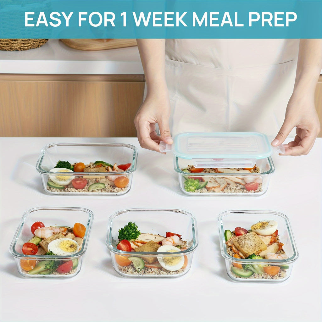 8pcs Airtight Glass Food Storage Containers with Leak-Proof Locking Lids- Microwave, Oven, Freezer& Dishwasher Safe, Perfect for Meal Prep& Multi-Purpose Kitchen Use, Glass Meal Prep Containers|Rectangular Shape|Durable Design, Meal Prep Container