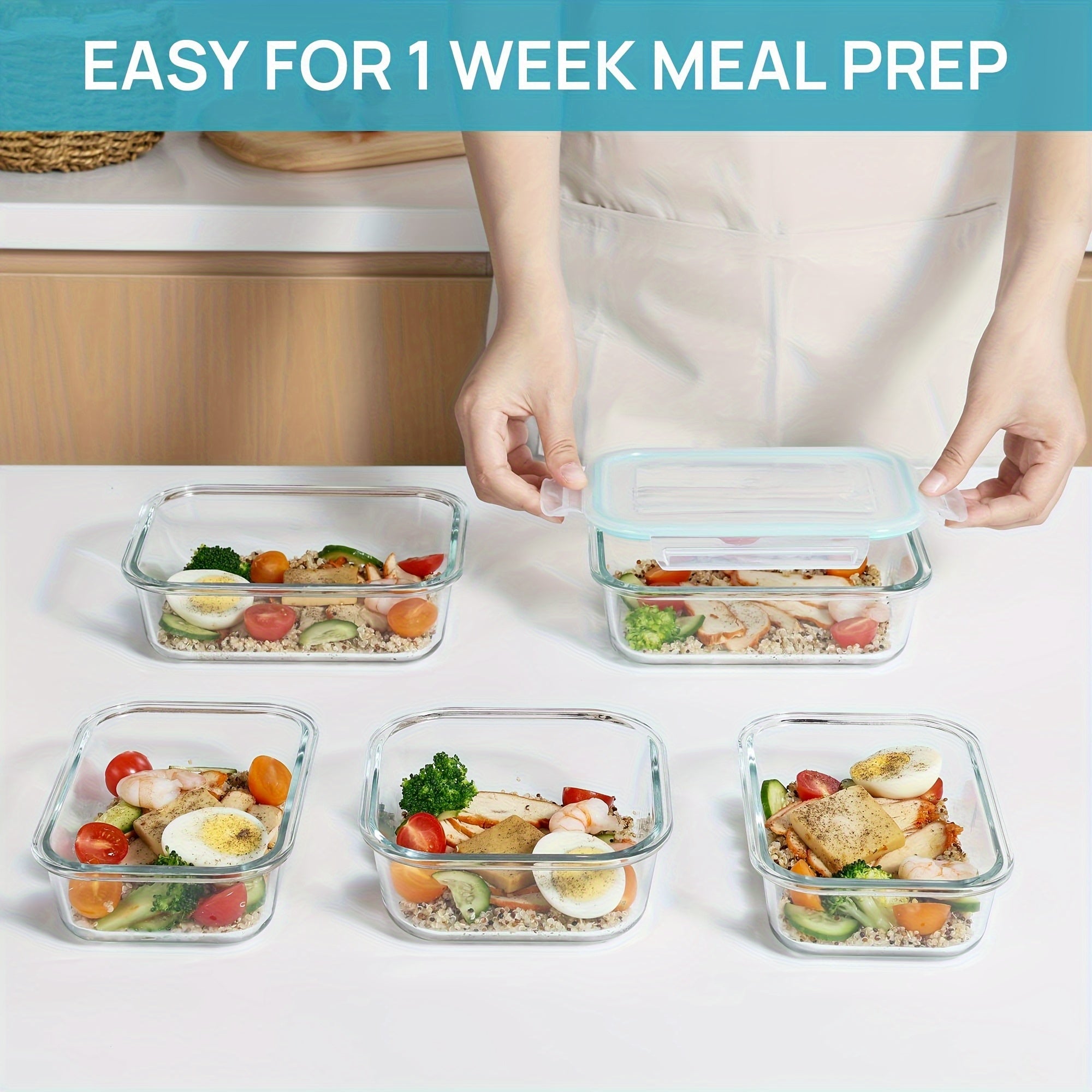 8pcs Airtight Glass Food Storage Containers with Leak-Proof Locking Lids- Microwave, Oven, Freezer& Dishwasher Safe, Perfect for Meal Prep& Multi-Purpose Kitchen Use, Glass Meal Prep Containers|Rectangular Shape|Durable Design, Meal Prep Container
