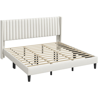 Upholstered Platform Bed Frame with Channel Tufted Headboard and Wing Side - Fabric Bed No Box Spring Needed, Wood Slat Support, 800 lb Capacity, King Queen Full, Ivory Dark Gray Black Canada