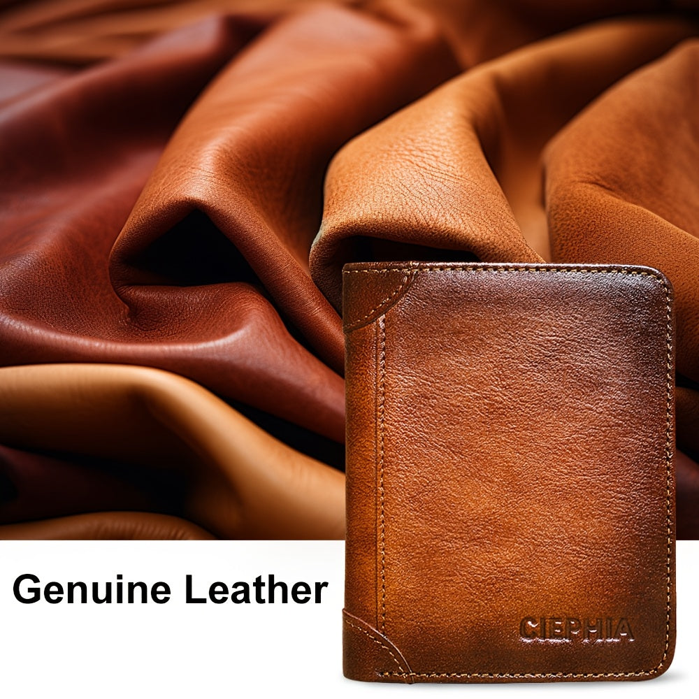 RFID Blocking Genuine Leather Wallet for Men – Trifold & Bifold Cowhide Vintage Wallet with 9 Card Slots, 2 ID Windows & Money Clip | Anti-Theft Gift for Him | ShopVora CA