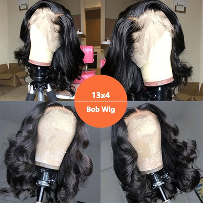 13x4 Lace Front Bob Wig Human Hair - Glueless Pre Plucked Brazilian Body Wave Short Bob Wig, Wear and Go Human Hair Wigs for Women, Natural Hairline, Beginner Friendly