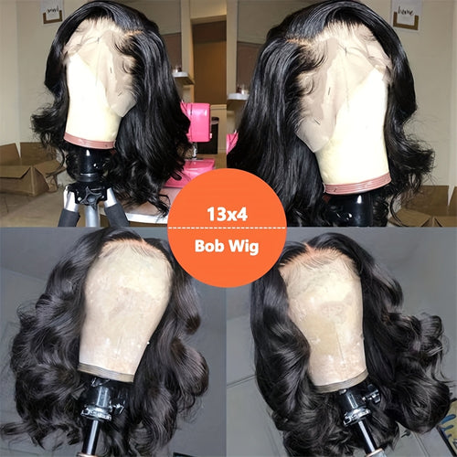 13x4 Lace Front Bob Wig Human Hair - Glueless Pre Plucked Brazilian Body Wave Short Bob Wig, Wear and Go Human Hair Wigs for Women, Natural Hairline, Beginner Friendly