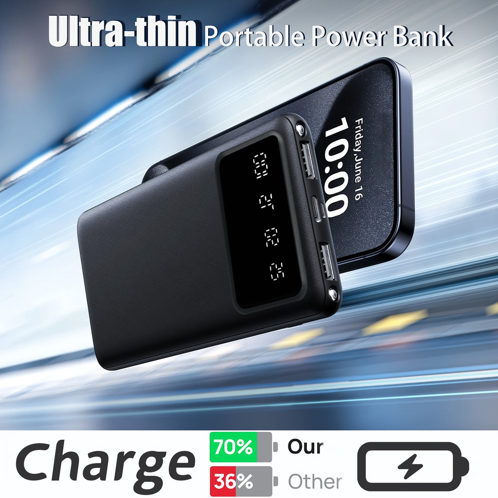 Large Capacity Mobile Power Supply 20000mAh, 5V2.1A Portable USB Charger, LED And Digital Display, for Ios/ Android Devices, 2xUSB Output, Type-c/ Micro Input, Safe And Stable Polymer Lithium Battery