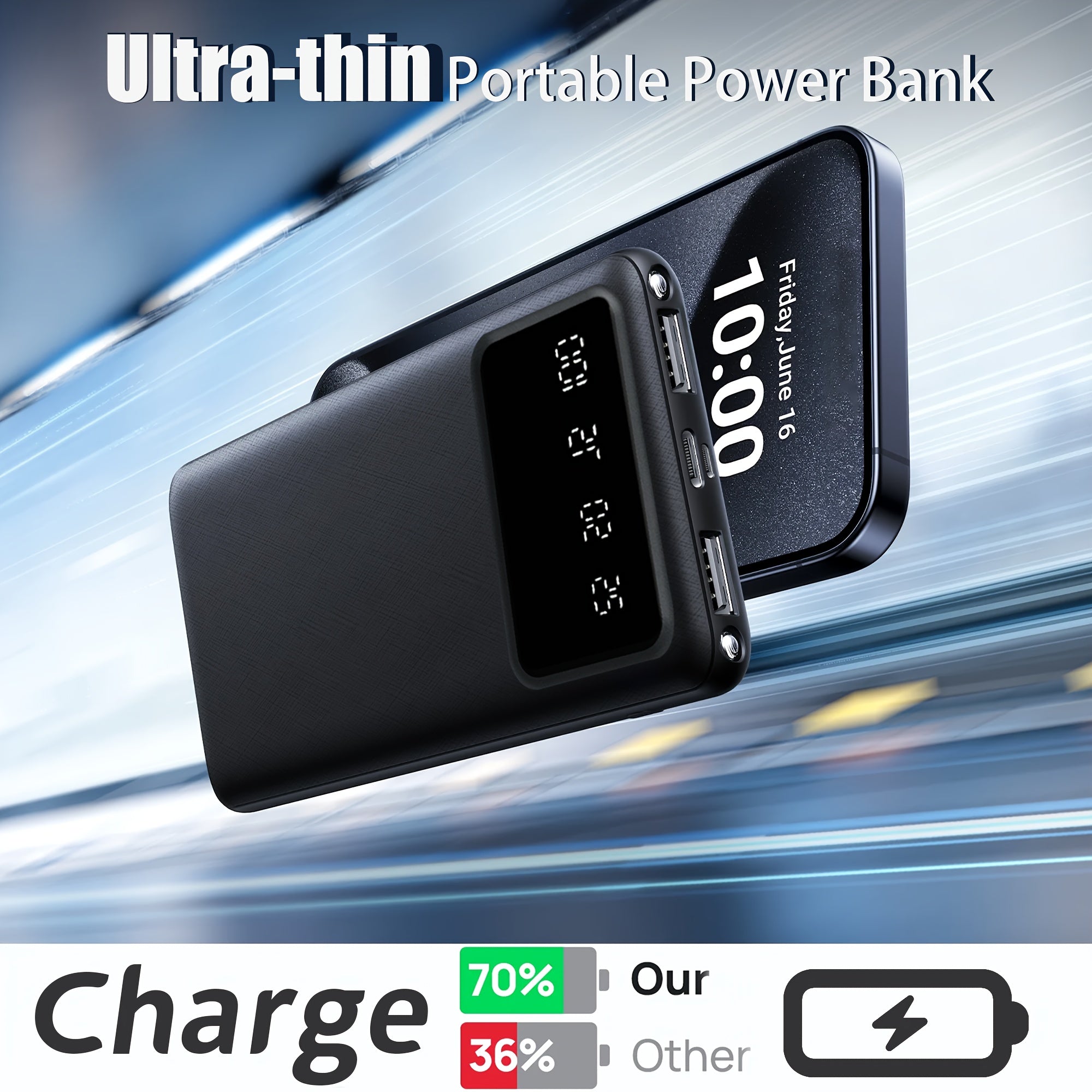 Large Capacity Mobile Power Supply 20000mAh, 5V2.1A Portable USB Charger, LED And Digital Display, for Ios/ Android Devices, 2xUSB Output, Type-c/ Micro Input, Safe And Stable Polymer Lithium Battery