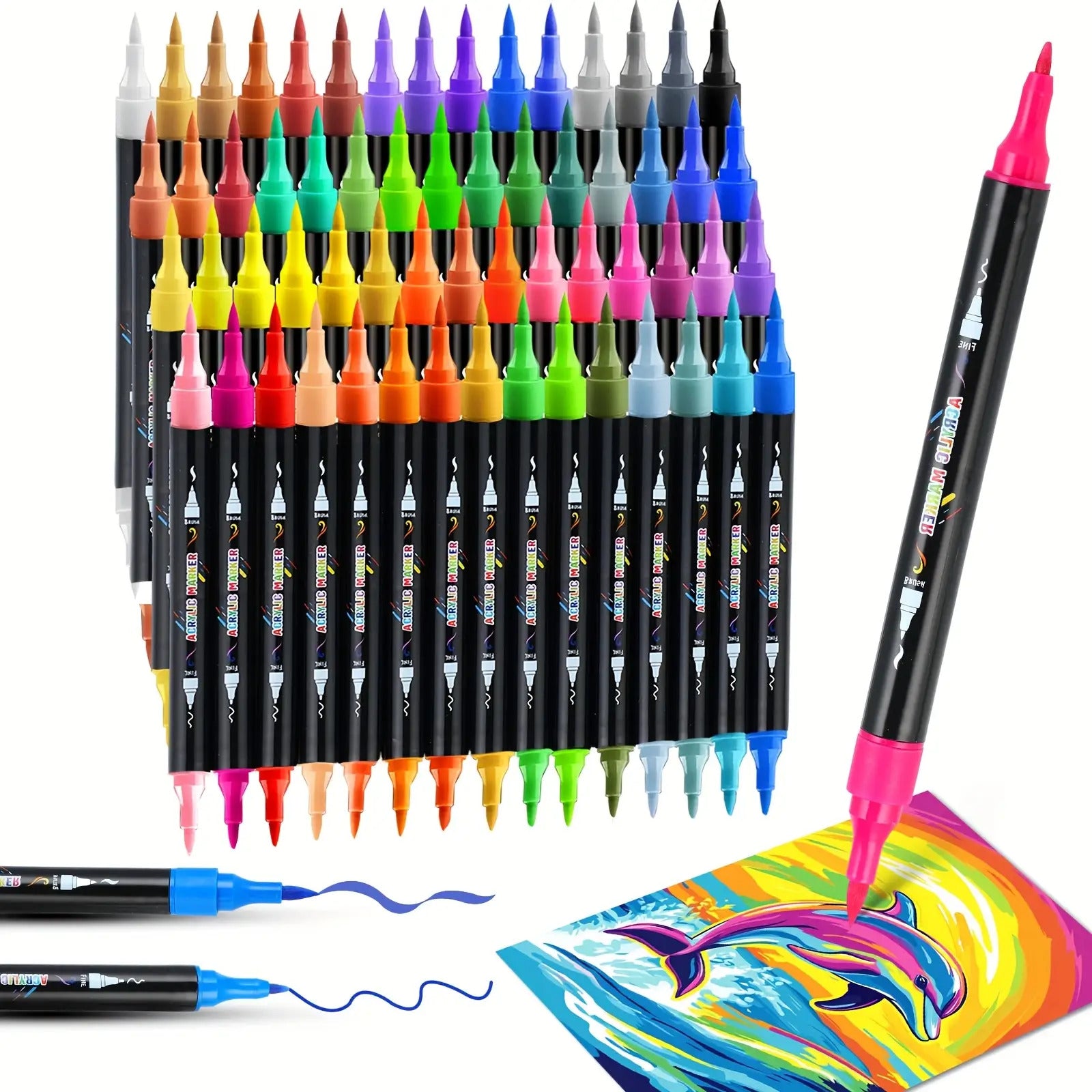 30 Colour Acrylic Paint Markers with Brush & Fine Tip for Adults - Dual Tip Art Pens for Rock Painting, Wood, Stone, Glass, Ceramic Decorating & DIY Crafts, Vibrant Acrylic Ink Paint Pens