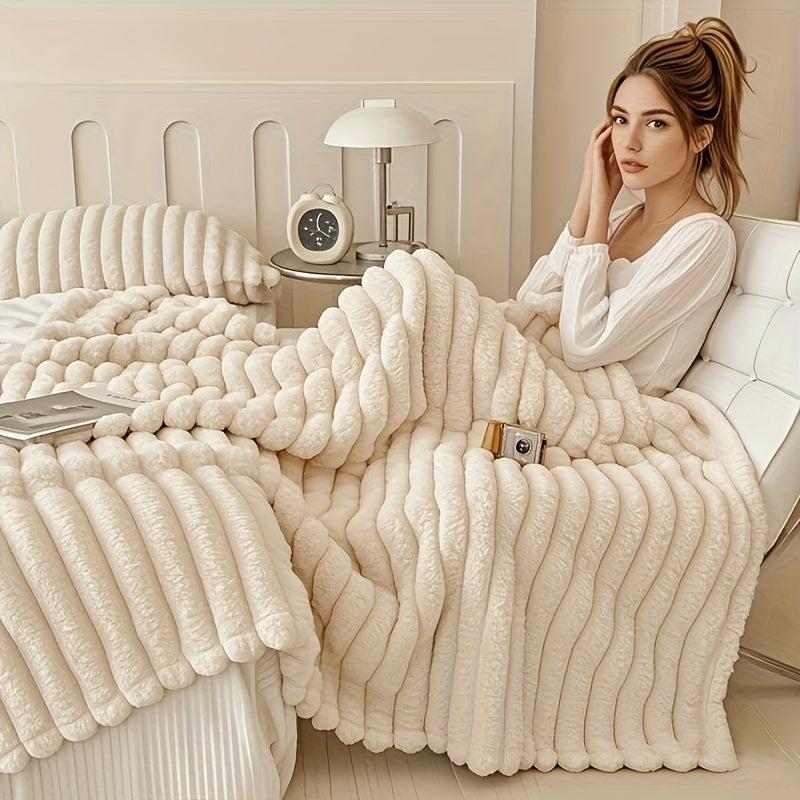 [Soft Thermal Blanket] 1pc Thickened Blanket Soft And Comfortable Faux Rabbit Hair Reversible Blanket Thermal Blanket Nap Blanket Air Conditioning Blanket Office Outdoor Camping Gift Blanket Perfect for All Seasons