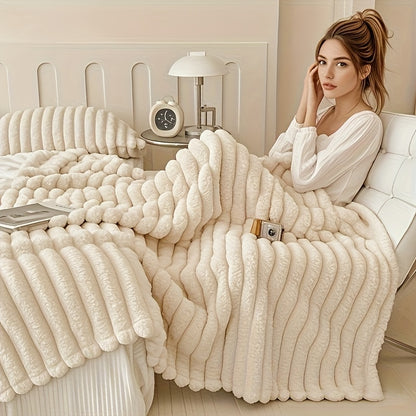 Faux Rabbit Hair Reversible Thermal Blanket – Thickened Soft Plush, All-Season Nap Blanket for Bed Sofa Office & Camping, Throw to King Size – White, Dark Gray, Pink & Blue
