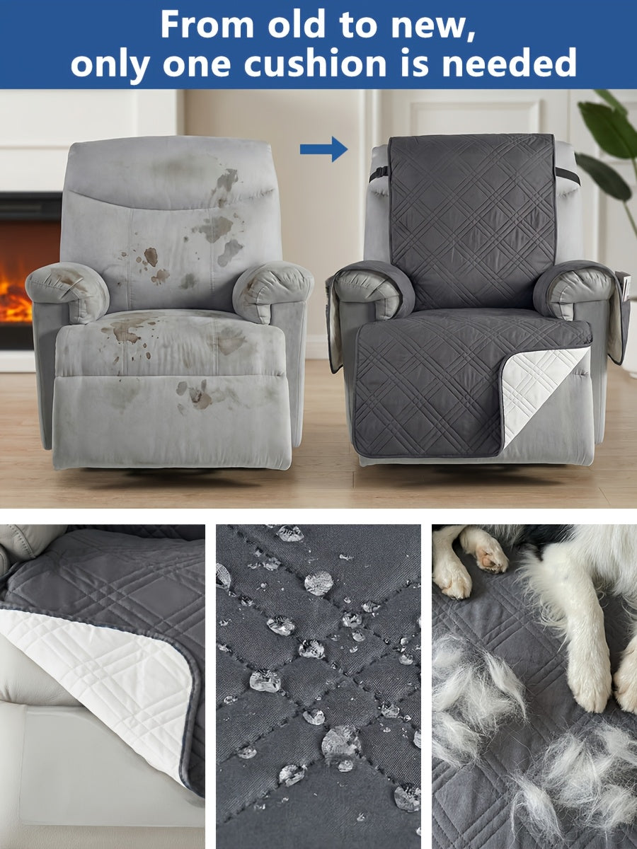 1pc High Quality Recliner Cover Sofa Cover, Quilted Sofa Recliner Cover with Pockets And Elastic Straps, Pet Scratch-Resistant Sofa Pad, Housse De Fauteuil Inclinable, Washable Furniture Protective Cover, Easy to Install, Mother's Day Home Decor.
