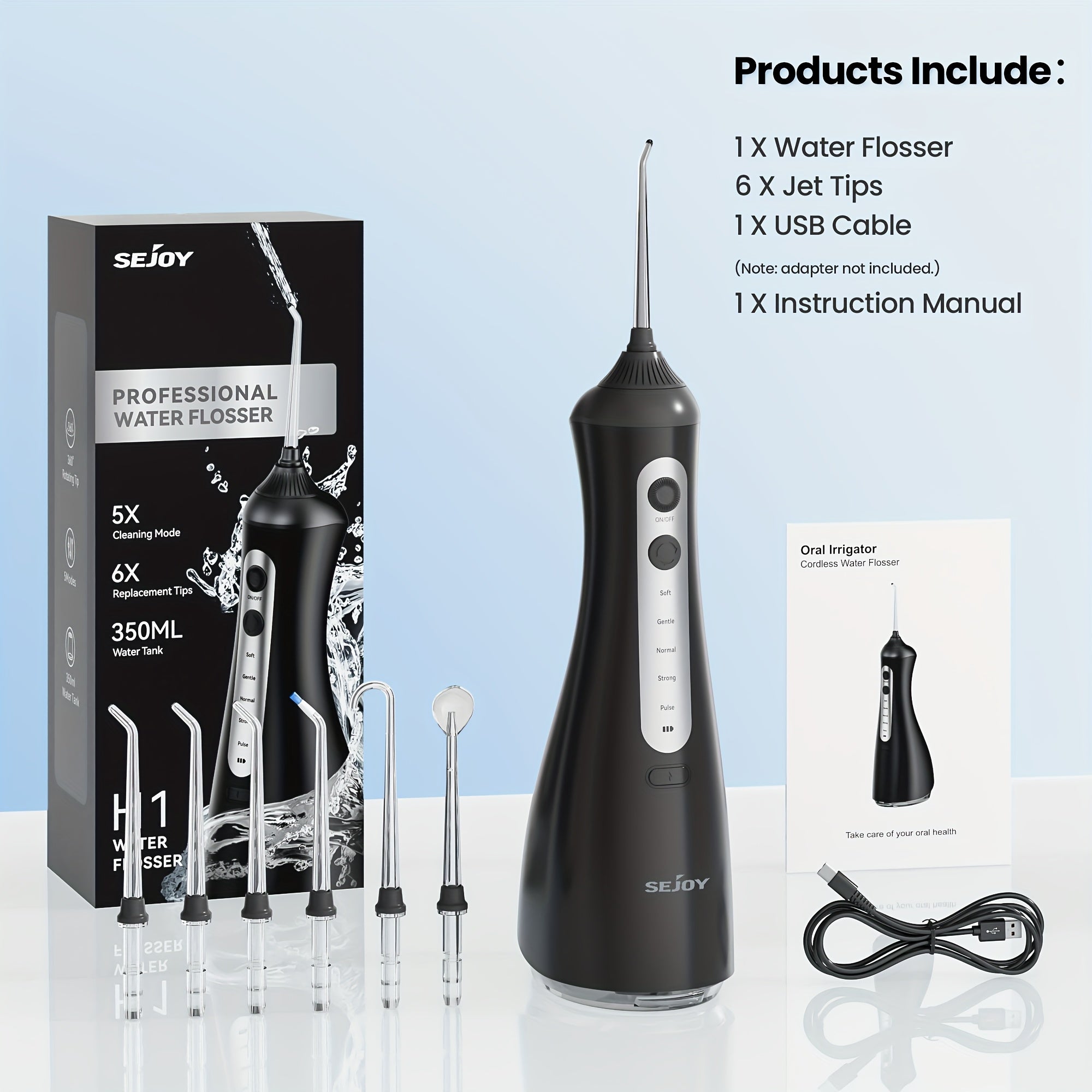 Water Flosser for Teeth Cleaning and Flossing, 5 Modes Rechargeable 11.83oz Water Tank Teeth Cleaner, Portable Electric Flossers for Home and Travel,Black/white