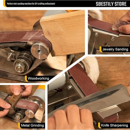 Mini Belt Sander Electric 7-Speed Variable Speed Bench Grinder Sharpener Polisher 110V with 10 Sanding Belts for Knife Making Wood Metal Handcraft DIY