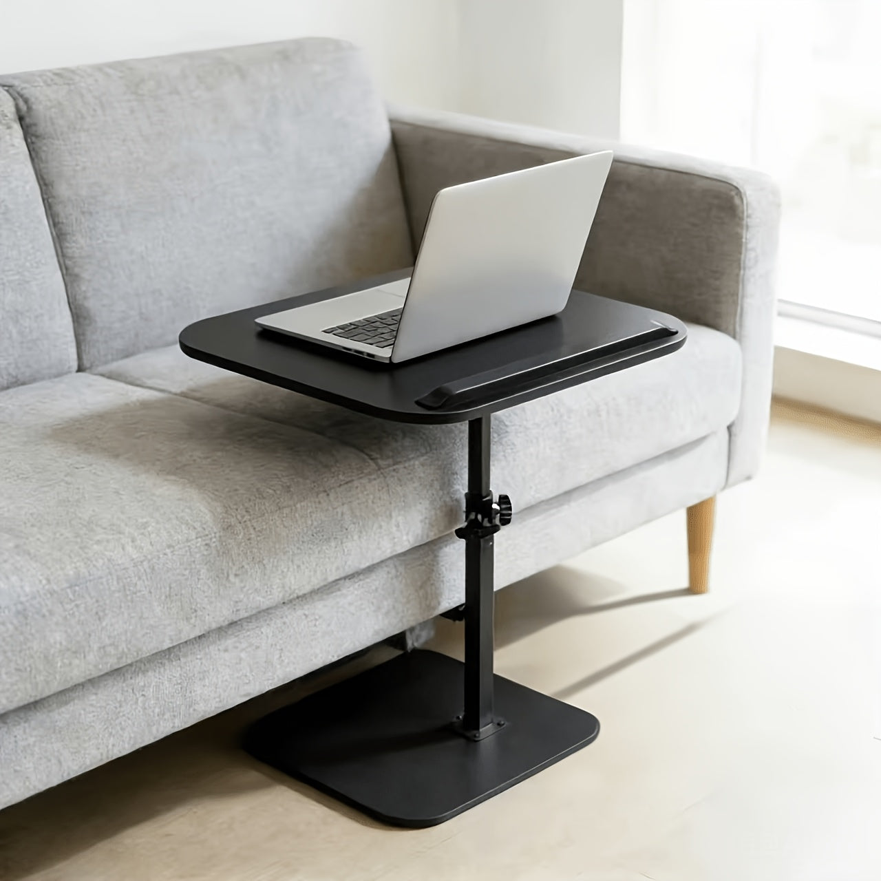 C-Shaped Side Table Adjustable Height, Metal Frame Wooden Top Sofa End Table, Mobile Laptop Desk for Living Room Bedroom Bedside, Multi-Functional Coffee Table Tray for Home Office RV – Modern Lift Table