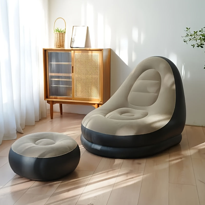 Portable Leisure Air Sofa, Fast Inflatable Lazy Sofa Chair with Home Air Pump And Footstool, Sturdy And Not Easy to Collapse, Can Be Used for Sleeping, Resting, Reading, Suitable for Living Room, Bedroom, Balcony And Other Indoor And Outdoor Places
