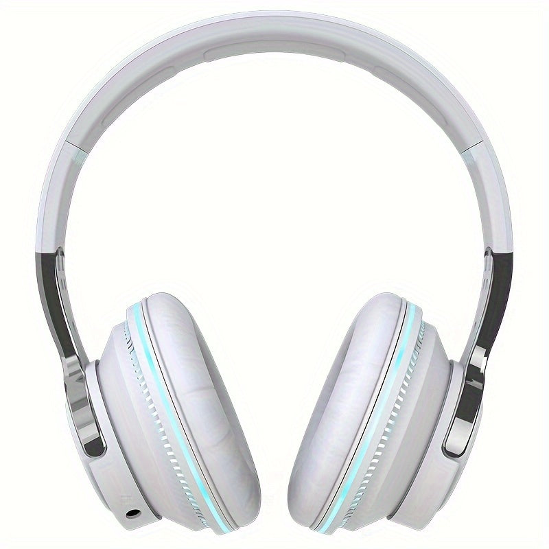 Wireless Over-Ear Headphones 24H Playtime with Mic FM Radio LED Light TF Card AUX Foldable for Travel Home Office PC