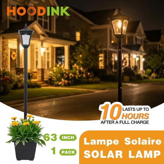 63" Solar Lamp Post Outdoors With Built-In Planter Box | Waterproof Garden Lamp For Backyard Landscape, Driveway, Pathway Ambience, Auto Dusk To Dawn, Hoodink Brand