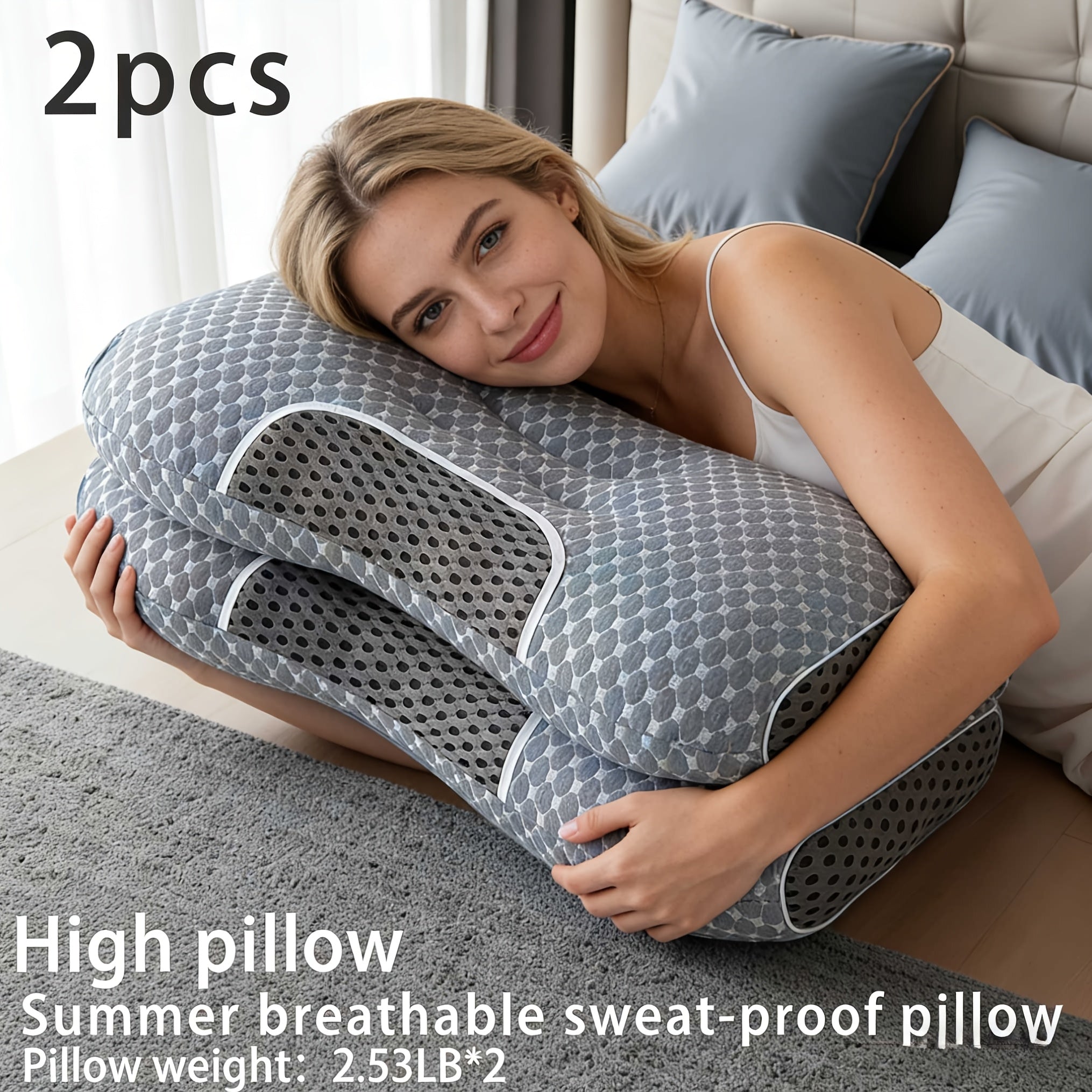 Neck Massage Pillow 2-Pack 1100G Soft Woven – Adjustable Ergonomic Profile, High-Quality Pillow Core with Detachable Pillowcase for Sleeping Comfort, Couple Bedding Set Canada