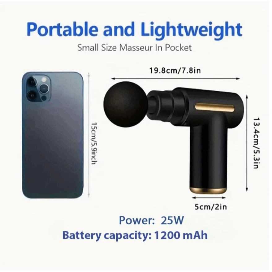 1pc Powerful Cordless Massage Gun with LED Display - Deep Tissue Muscle Relaxer, 4 Interchangeable Heads, 1200mAh Lithium Battery, Speed/Mode Settings, -C Fast, Durable & Portable for Home, Gym, Travel - Ideal for Back, Neck, Leg, Arm - Ideal Gift