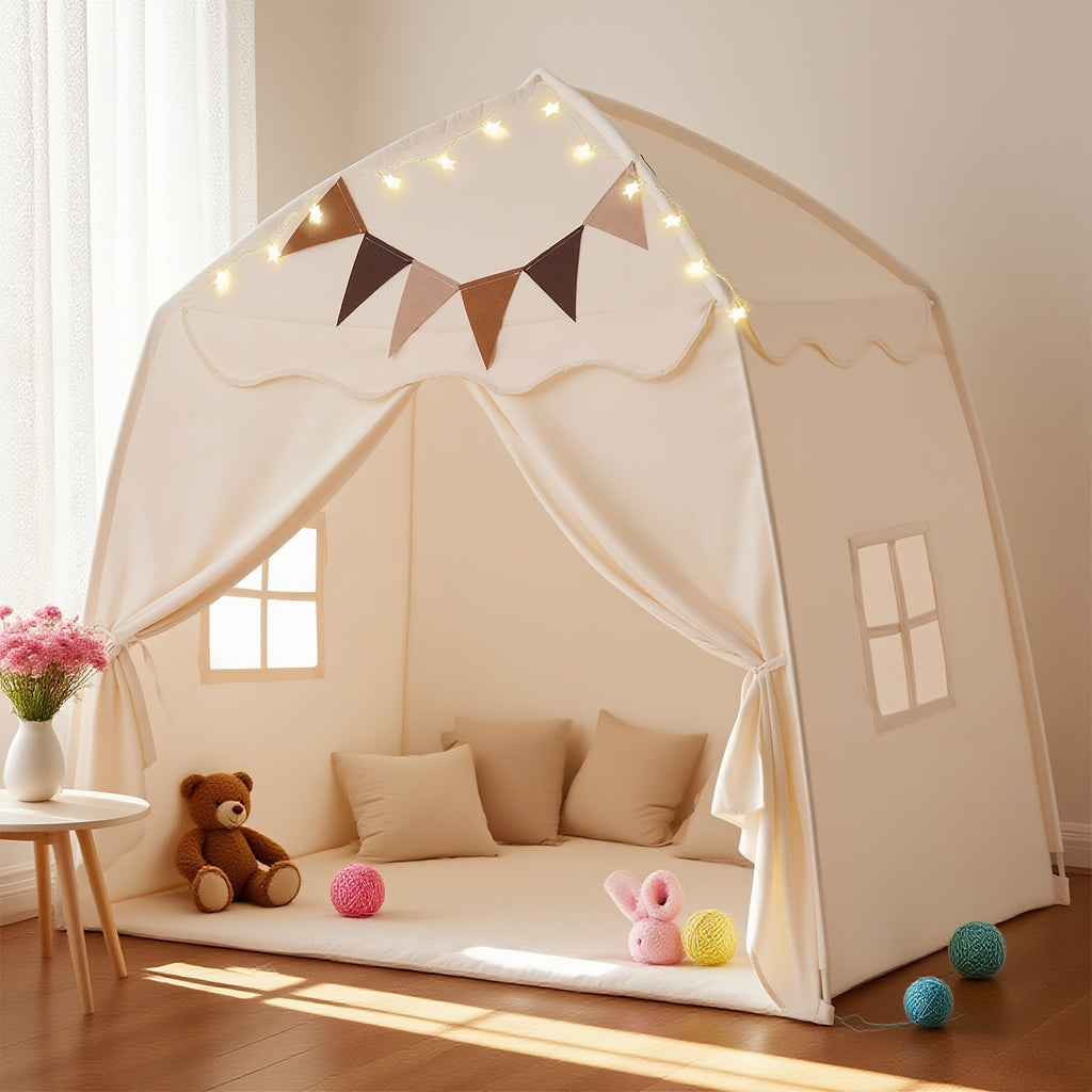 Large Kids Tent With Mat, Star Lights, Tissue Garland, Play Tent Indoor & Outdoor, Kids Play Tent For Girl & Boy, Kids Tent For Toddler, 52" X35" X 52" Play House With Windows, Washable, Kids Tent, Kids Play Tent, Doll House, Doll Houses For Girls