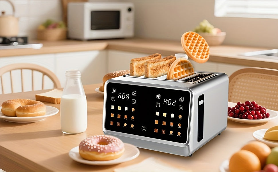 Toaster with Touch Screen Toaster Oven, 24-Slice, Stainless Steel Digital Timer Toaster with LCD Display, 6 Bread Types and 6 Browning Settings, Smart Extra-Wide Toaster Oven with Bagel Cancel and Defrost Function