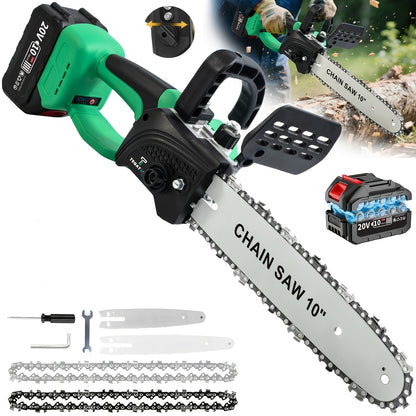 Cordless Electric Chainsaw 10 Inch or 6 Inch 20V with 2x4.0Ah Lithium Batteries, 2 Chains & Charger - Efficient Cutting for Wood Trimming, Woodworking, Landscaping & Yard Pruning