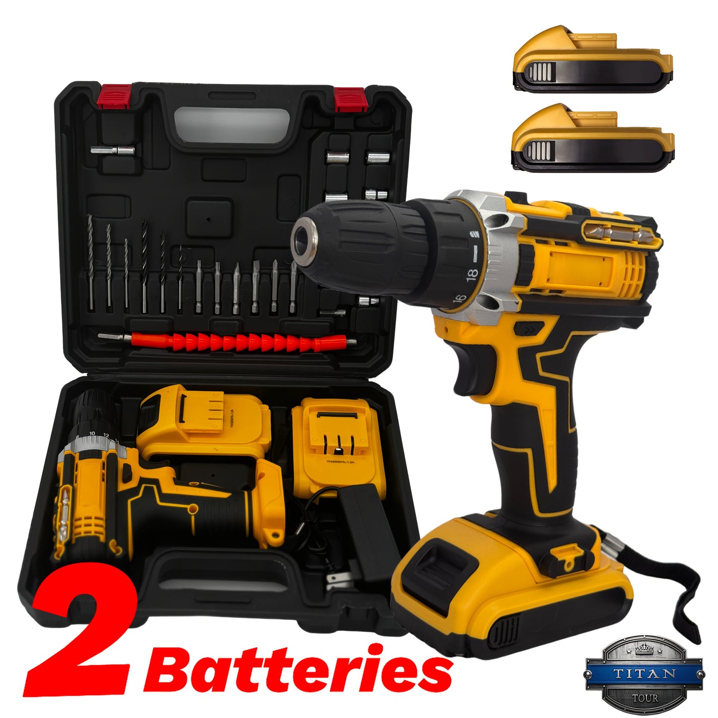 21V Brushless Cordless Drill Set 24-Piece with 2 Lithium Batteries Fast Charger 18+1 Torque Settings 10mm Keyless Chuck Chrome Vanadium Drill Bits