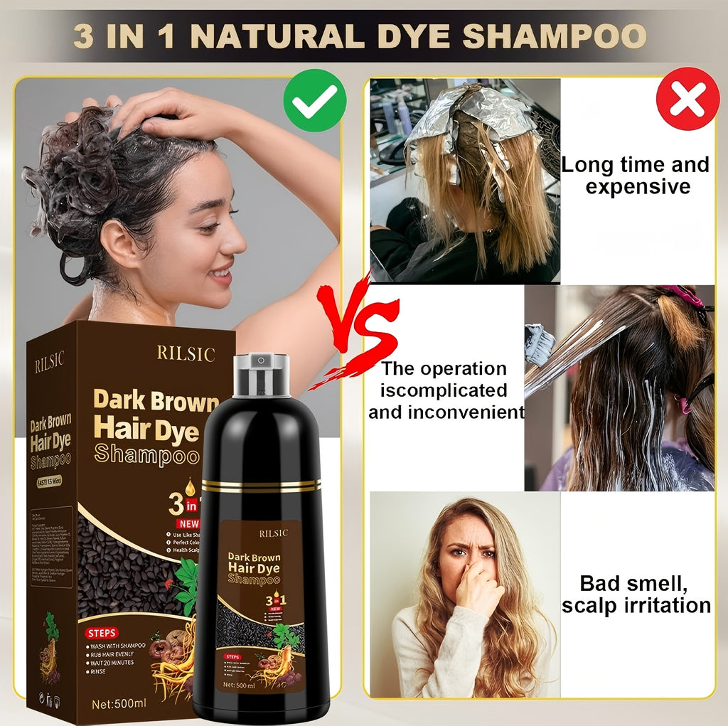 RILSIC 3-in-1 Herbal Hair Dye Colour Shampoo – Instant Natural Hair Colouring in Minutes for Women & Men | 16.91oz Halloween & Everyday Gift