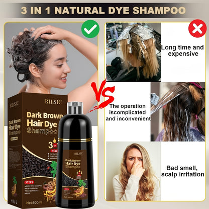 RILSIC 3-in-1 Herbal Hair Dye Colour Shampoo – Instant Natural Hair Colouring in Minutes for Women & Men | 16.91oz Halloween & Everyday Gift