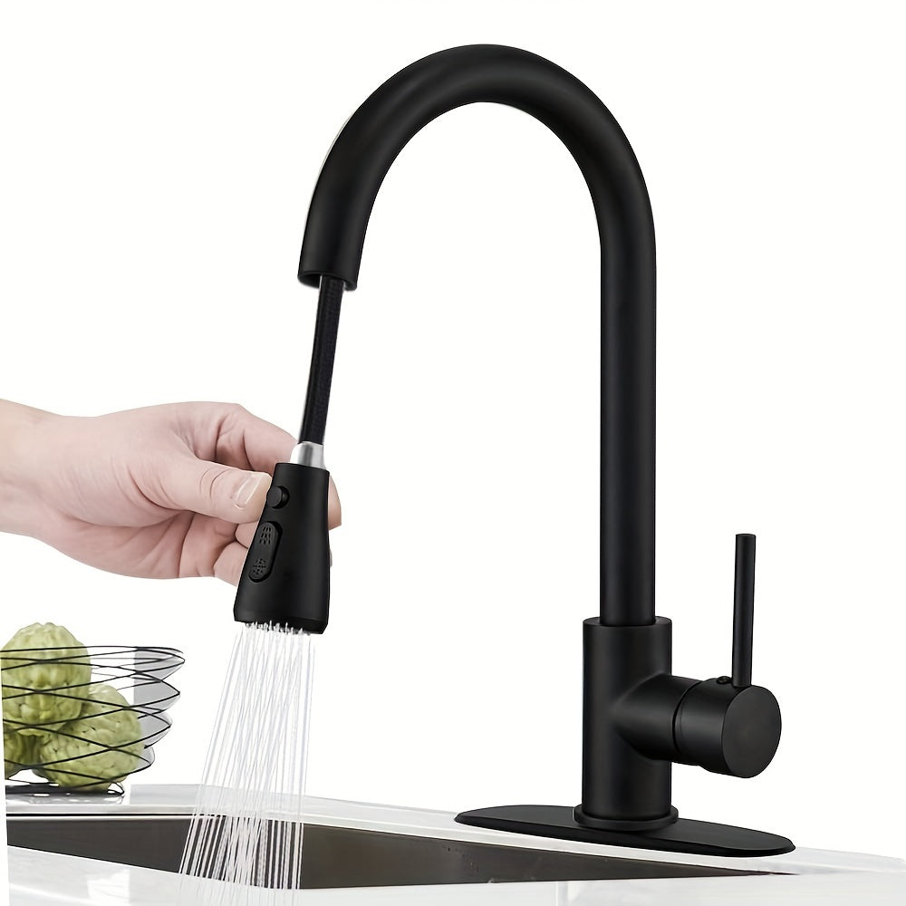 Pull-Down Kitchen Faucet – Single Handle High Arc, Commercial-Grade Stainless Steel, Brushed Nickel Finish, Deck Plate Included, for Kitchen, Bar, Laundry Room & RV