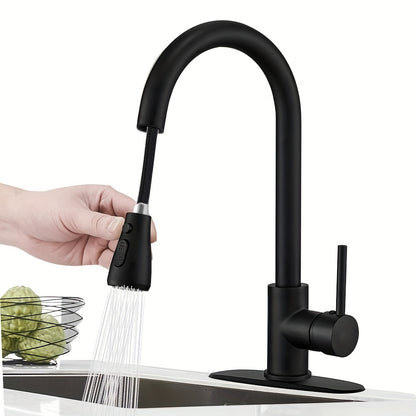 Pull-Down Kitchen Faucet – Single Handle High Arc, Commercial-Grade Stainless Steel, Brushed Nickel Finish, Deck Plate Included, for Kitchen, Bar, Laundry Room & RV
