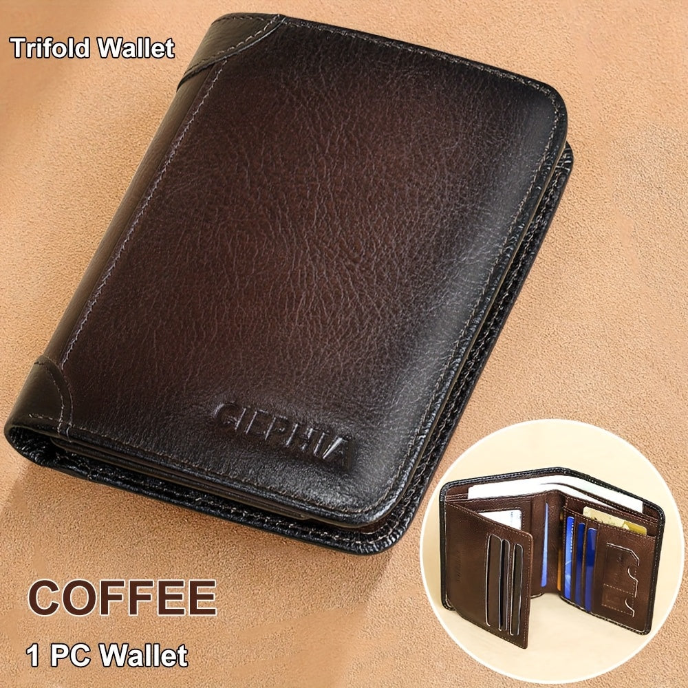 RFID Blocking Genuine Leather Wallet for Men – Trifold & Bifold Cowhide Vintage Wallet with 9 Card Slots, 2 ID Windows & Money Clip | Anti-Theft Gift for Him | ShopVora CA