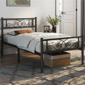 ALDEN DESIGN Bed Frame Metal Platform Bed, Space Saving Metal-Framed Bed, Iron Bed Foundation, Graceful Scroll Metal-Framed Bed, Platform Bed with Headboard and Footboard for Bedrooms, Guestrooms, Dormitories, Black/White/Silver, Twin/Full/Queen Size
