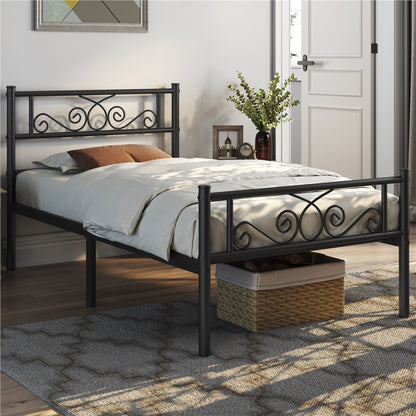 Scroll Metal Bed Frame with Headboard & Footboard – Space-Saving Iron Platform Bed, No Box Spring Needed, Twin Full Queen, Black or White, for Bedroom Guest Room Dorm – ALDEN DESIGN