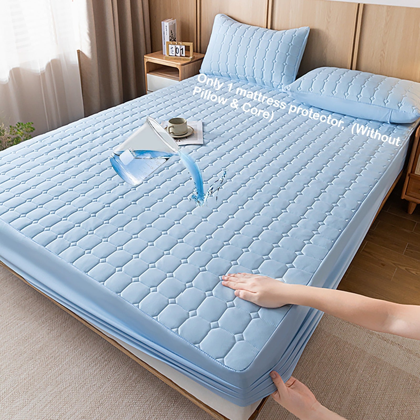 Waterproof Fitted Sheet Mattress Protector – Soft Quilted Breathable Bed Cover, Machine Washable, Fade-Resistant, Twin Full Queen King, Grey White Blue Black