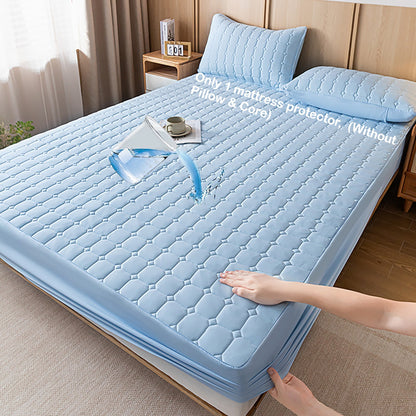 Waterproof Fitted Sheet Mattress Protector – Soft Quilted Breathable Bed Cover, Machine Washable, Fade-Resistant, Twin Full Queen King, Grey White Blue Black