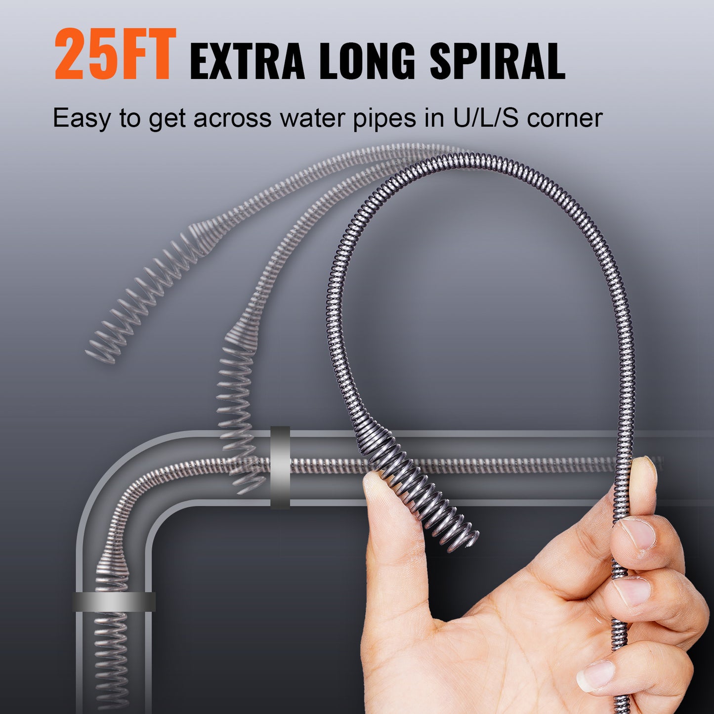 VEVOR 25ft Drain Auger Plumbing Snake – 1/4" Heavy Duty Drum Cable Clog Remover with Drill Adapter, Autofeed Control & Gloves | Clears Kitchen, Bathroom, Shower & Sink Drains | ShopVora CA