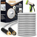 Heavy Duty 50/100ft Stainless Steel Garden Hose - Flexible Leakproof & Kink-Free, with 10-Spray Nozzle & Brass Connectors - Corrosion/Rust/UV Resistant, Lightweight for Lawn, Farm, Construction - Commercial/Residential Use - (25ft/50ft/75ft/100ft Options