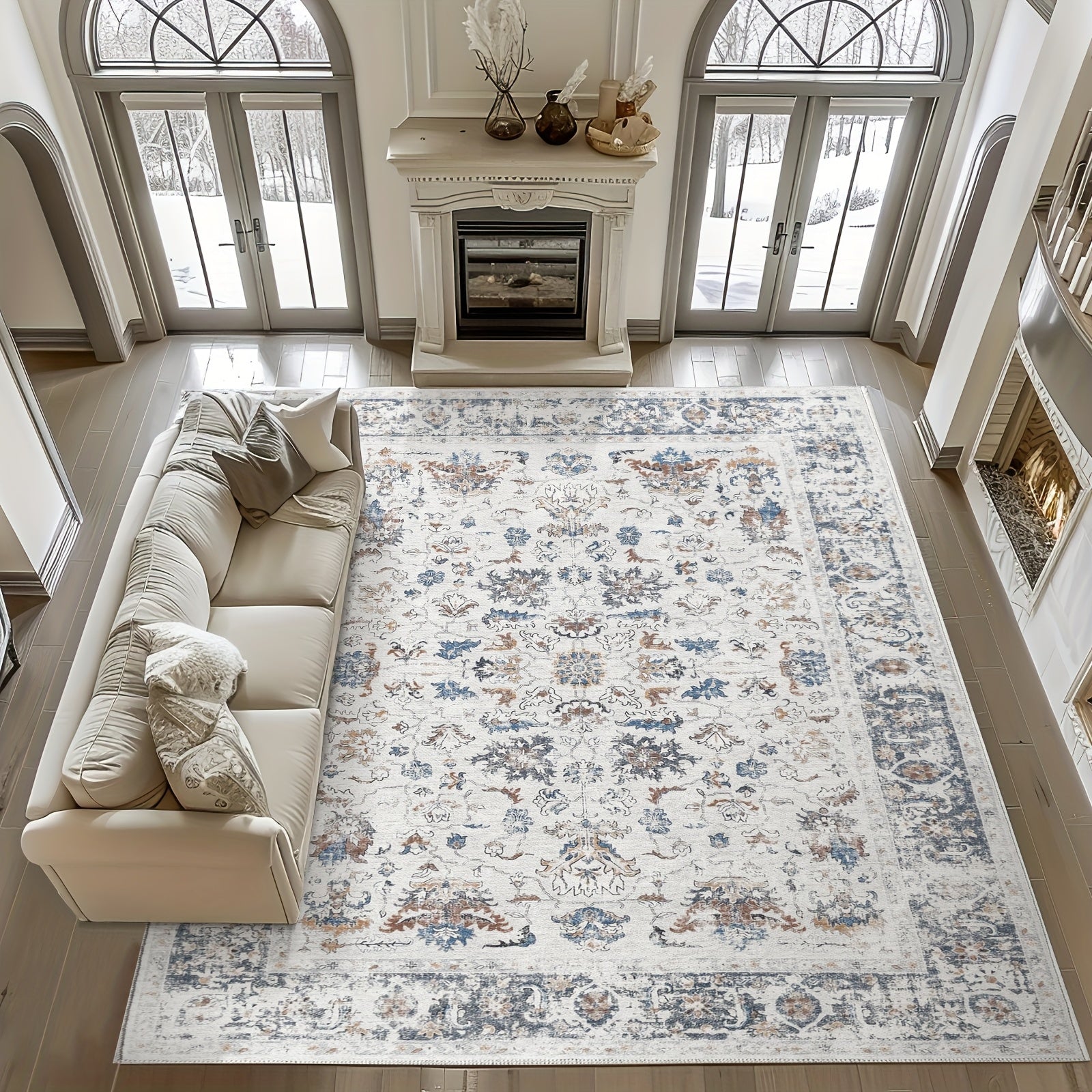 JINCHAN 8x10 Washable Vintage Floral Area Rug – Boho Retro Thin Accent Carpet for Living Room, Bedroom, Kitchen & Farmhouse, Multiple Colours | ShopVora CA